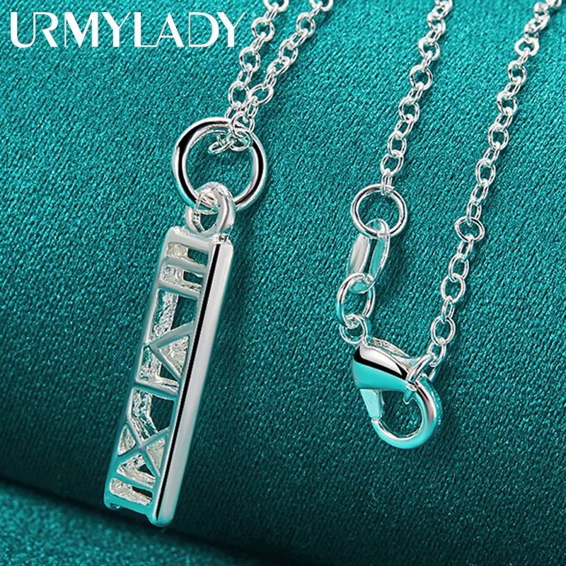 URMYLADY 925 Sterling Silver Roman Square 16-30 Inch Pendant Necklace For Women Wedding Party Fashion Charm Jewelry