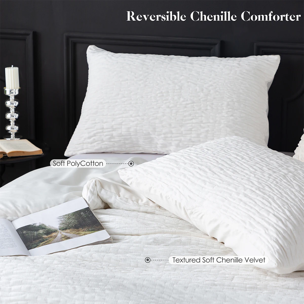 

Bedding Comforter Sets Twin/Twin XL 68inch*92 inch White Reversible Chenille Cotton ,Luxury lightweight,All Season