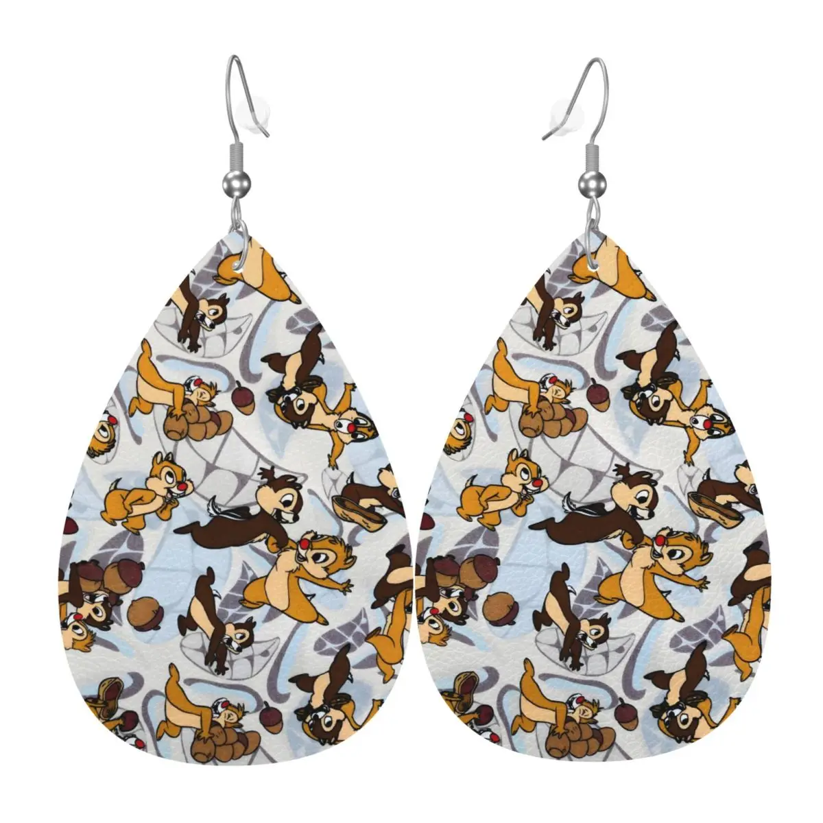 Custom Funny Cartoon Chip And Dale Dangle Drop Earrings Leather Earrings for Women Fashion For Party