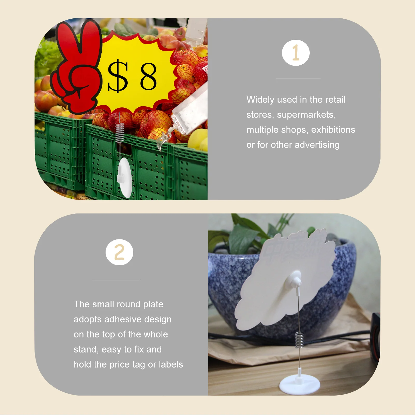 

5Pcs Spring Shake Price Tag Holder Professional Label Display Stand for Supermarket Retail Advertising Sign Holder