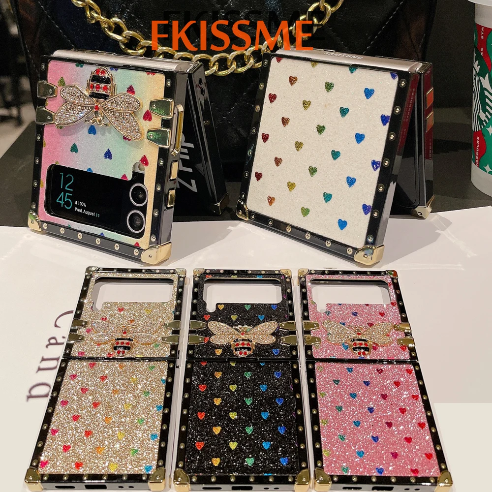 

Luxury Glitter Bee Love heart Cover For Samsung Galaxy Z Flip 6 Flip 5 Fashion Phone Case For Samsung Galaxy Z Flip 3 Flip 4