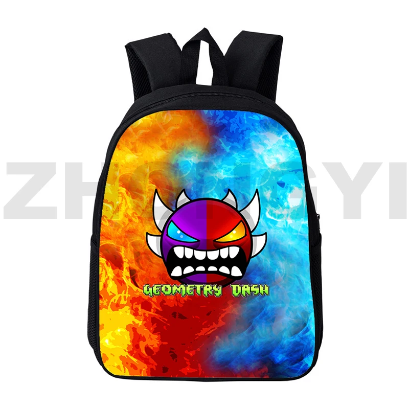 

Hot 3D Print Angry Geometry Dash Backpack Creative Students Anime Bookbag 12/16 Inch Funny Portable Travel Leisure Knapsack Men