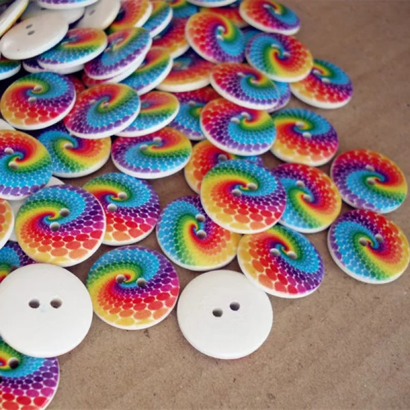 40pcs 20mm Wood Round Rainbow Peacock Painted Buttons DIY Crafts Sewing 2 Holes Accessory Cardmaking Embellishments Decorations