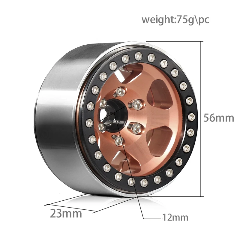 4pcs Metal 1.9inch Beadlock Wheel Rim Wheel Hub for 1/10 RC Crawler Car Axial SCX10 Pro Capra TRX4/RC4WD D90 Redcat C