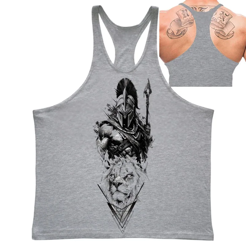 Men's Spartan & Lion Graphic Tank Top Gym Fitness Sleeveless Shirt, Breathable, Stylish, Comfortable for Bodybuilding & Workout