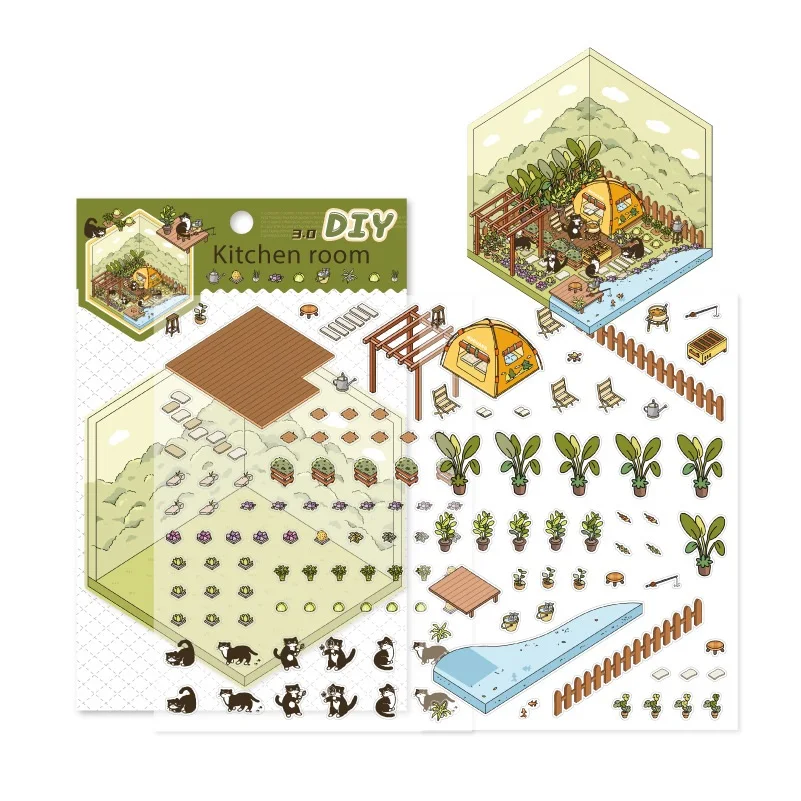 Detailed Miniature House Realistic 3d Warm Landscape Stickers Vibrant Stacked Small House For Home Decor