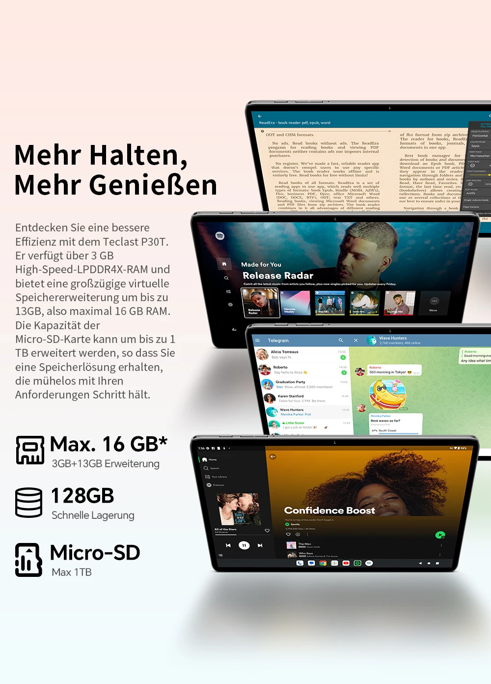 Teclast P30T 2026 10,1-Zoll-Tablet, mit Gemini AI, Android 16, bis zu 16 GB RAM (3 GB + 13 GB erweiterbar), 128 GB ROM, T7250 8-Kern-Prozessor, 6000-mAh-Akku, Type-C-Anschluss. – Detail 7