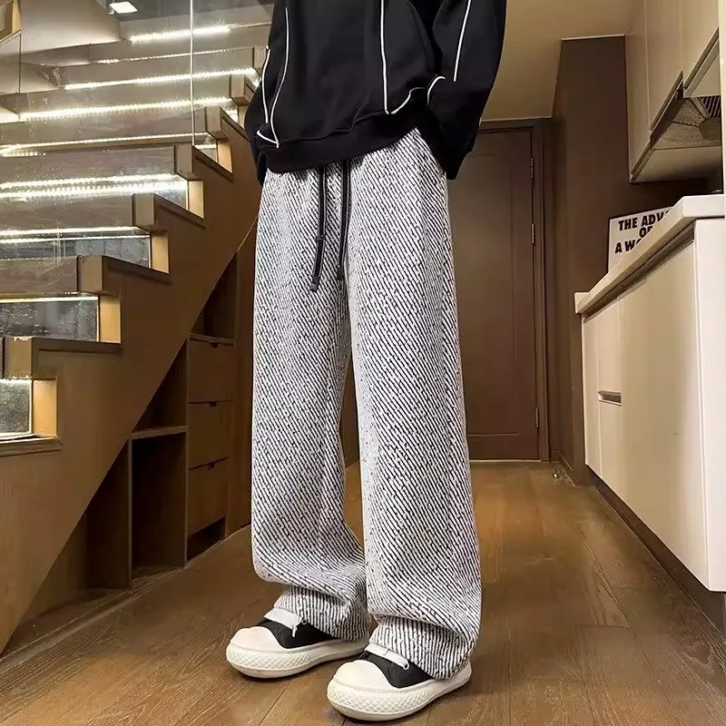 

Весенне-осенние повседневные брюки с широкими штанинами в диагональную полоску, модные свободные утягивающие драпированные прямые длинные брюки длиной до пола