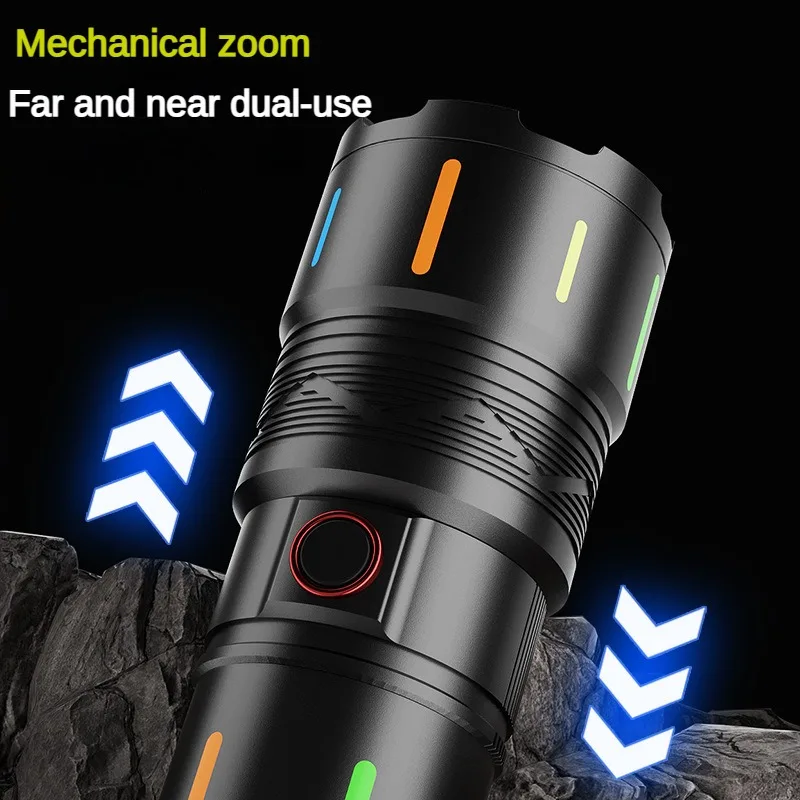 Strong Light Flashlight Telescopic Zoom Long-range White Laser Built-in Battery Long-life Aluminum Alloy Rechargeable Flashlight