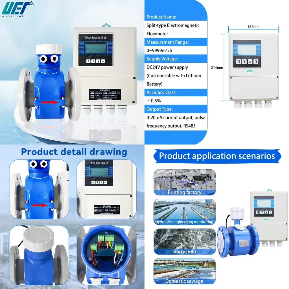 Hua Guize High-Precision Pipeline Electromagnetic Flowmeter Acid Alkali Resistant Anti-Blockage for Wastewater