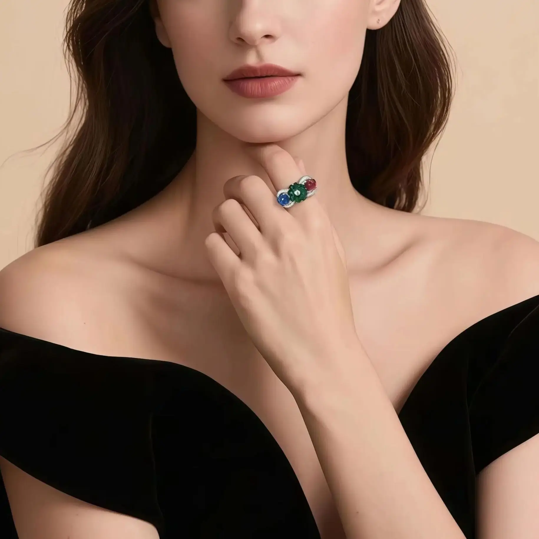 

WINKIN WINSIN Brand MST S925 Pure Silver Tutti Frutti Ring High Carbon Diamond Green Fruit Sachet Exquisite Banquet Ring Jewelry