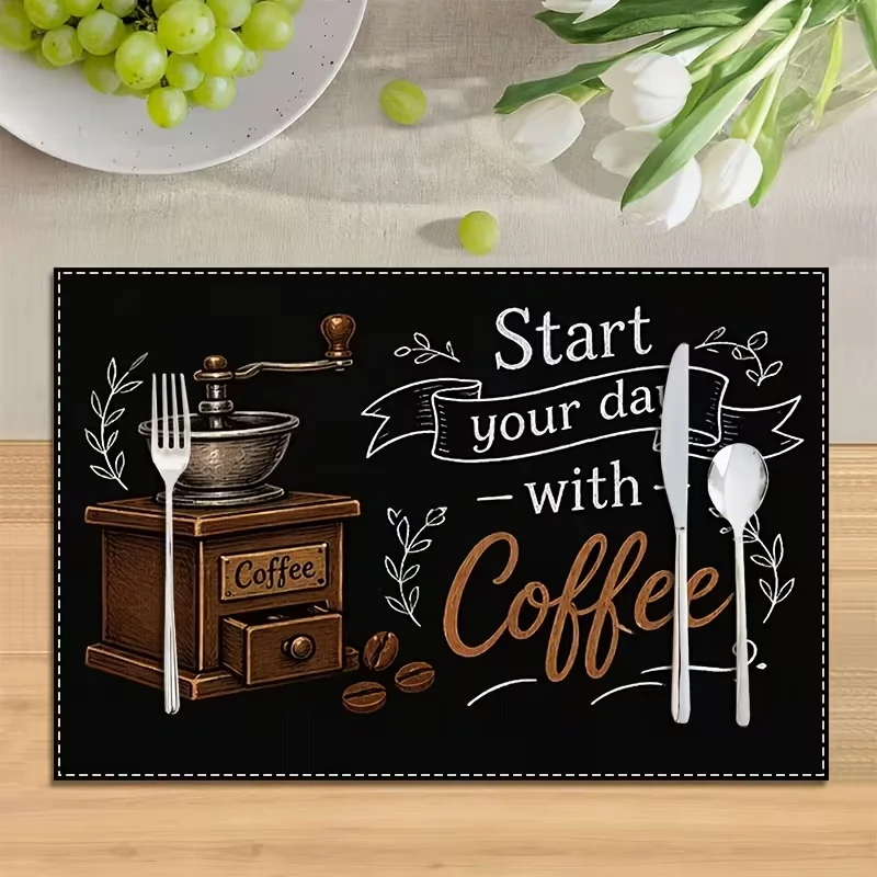 Coffee Theme Placemat Coffee Is My Love Language Print Table Mat Washable Anti-fouling Dining Table Pad for Kitchen