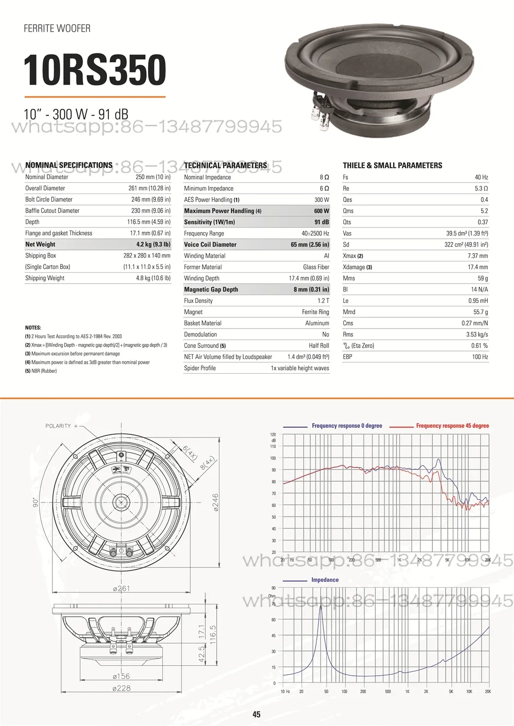 

Faital Speakers Original Italiy 10RS350 10"-300W-91dB 10 Inch Woofer Unit Voice Coil 65mm Ferrite Woofer 8Ω 1PCS