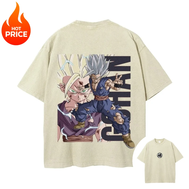 드래곤 볼 손오반 2026 남성 여름 워시드 티셔츠 하라주쿠 빈티지 스트리트웨어 오버사이즈 여성 캐주얼 반팔 티셔츠