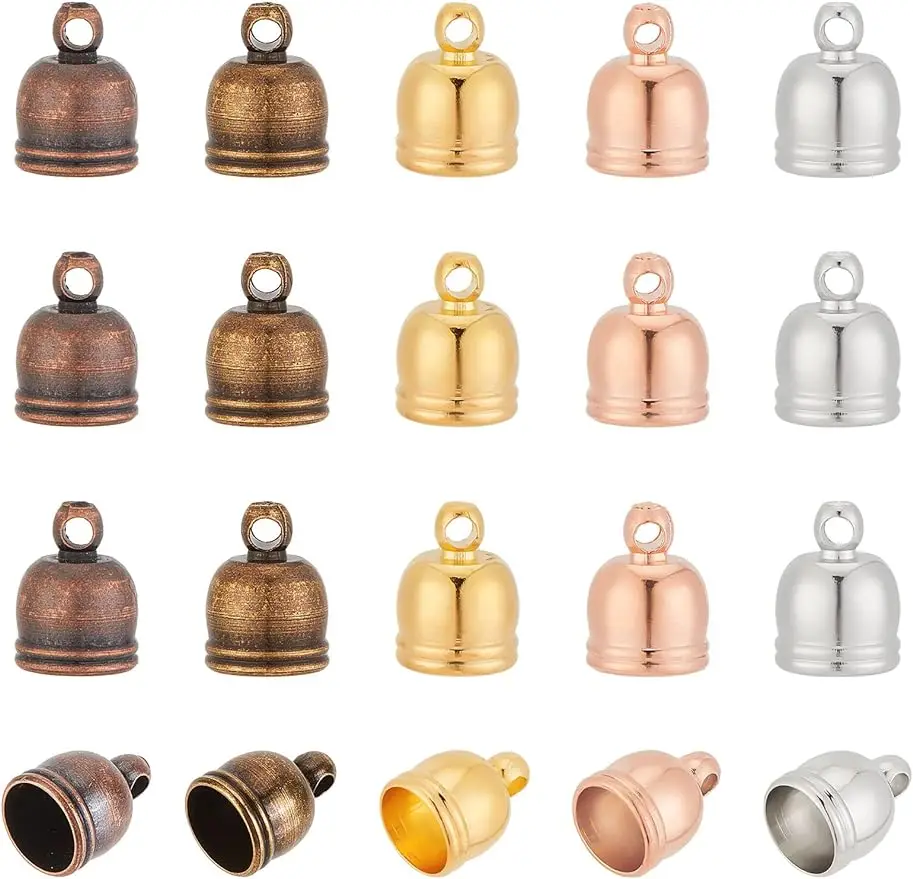 

150Pcs Brass Cord Ends Caps 5Colors Leather Cord Ends Caps 8x10mm Glue in Tassel Caps Clasps with 1mm Hole