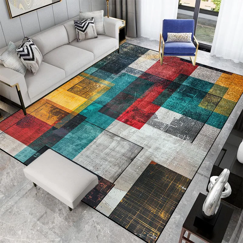 NONE Nordische abstrakte geometrische Teppiche für Wohnzimmer Plüsch Dekoration nach Hause Retro rutsch feste Boden matte wasch bare Schlafzimmer Garderobe Teppiche 4