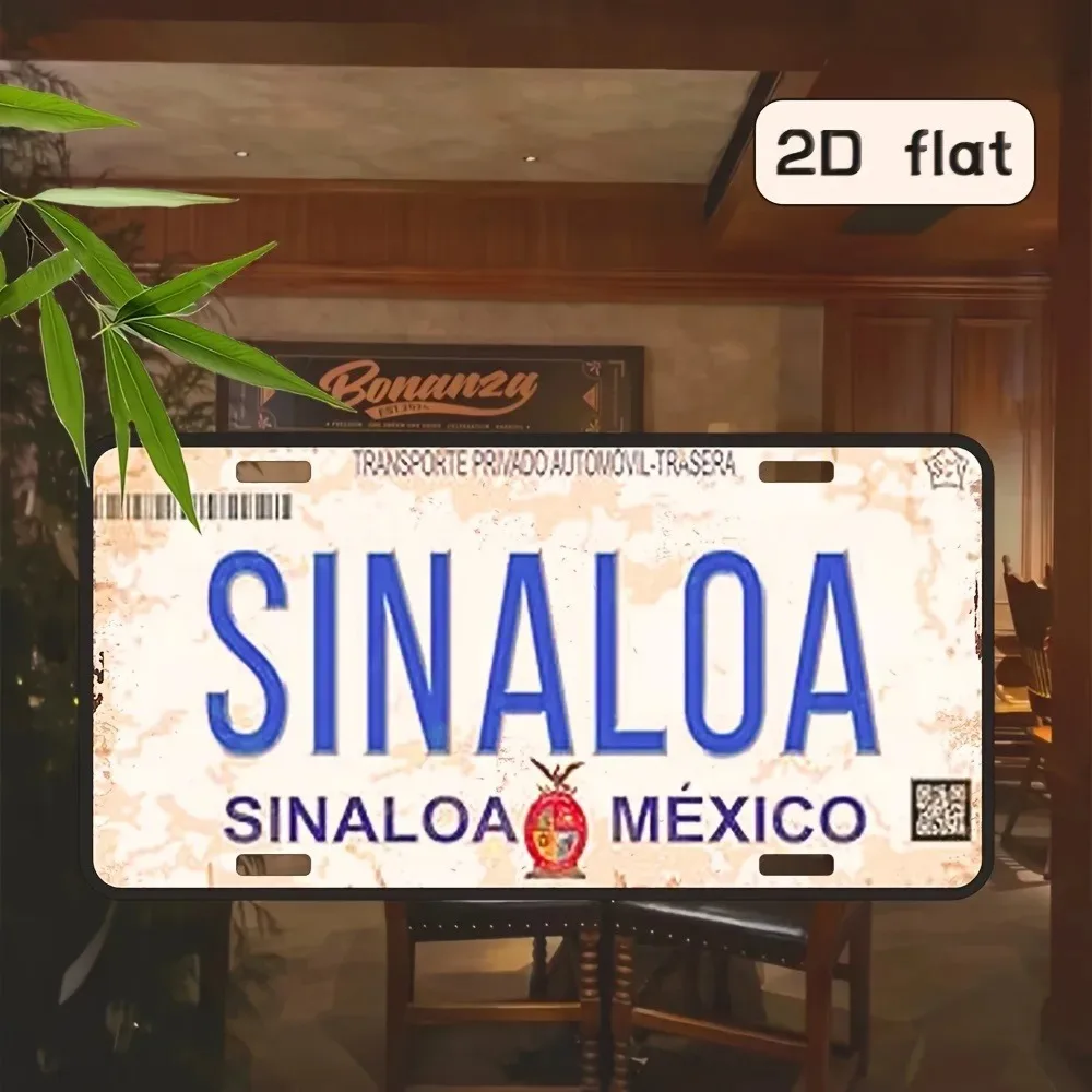 Custom 2D Flat Sinaloa Mexico Metal Wall Decor, Vintage Distressed Plaque for Home Garage Cafe Bar