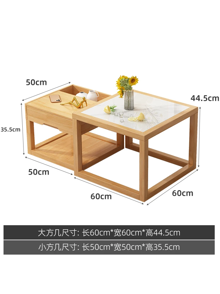 Table Basse Carrée Rétractable Simple, Petite Table de Salon, Canapé d'Appoint, Rangement, Petite Unité, Style Nordique