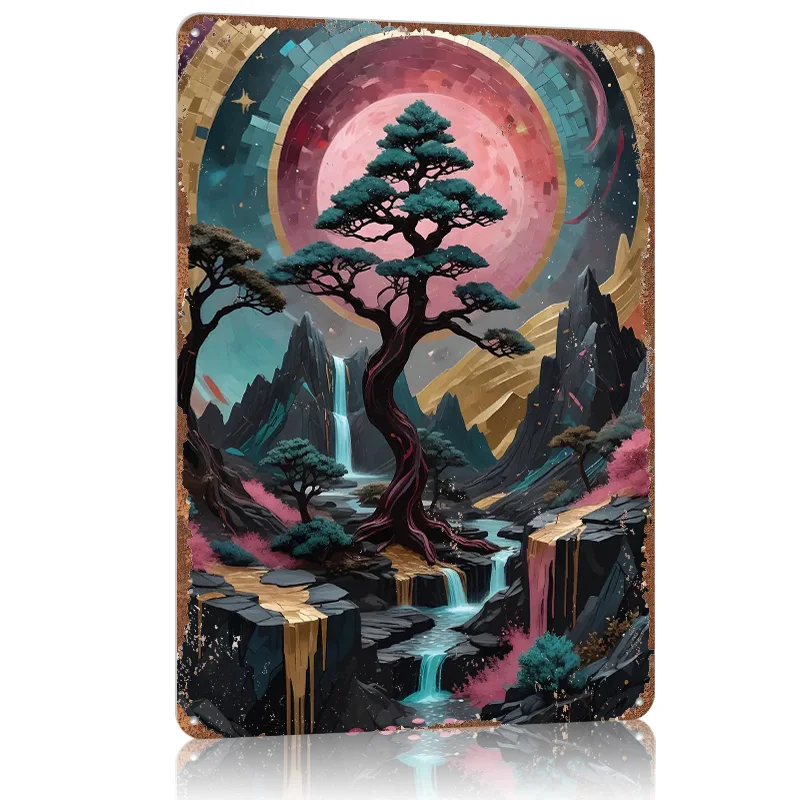 Landscapes Japanese Metal Poster Tin Sign Wall Art Mancave Decoration Living Room Customizable Metal Signs for Home Decoration