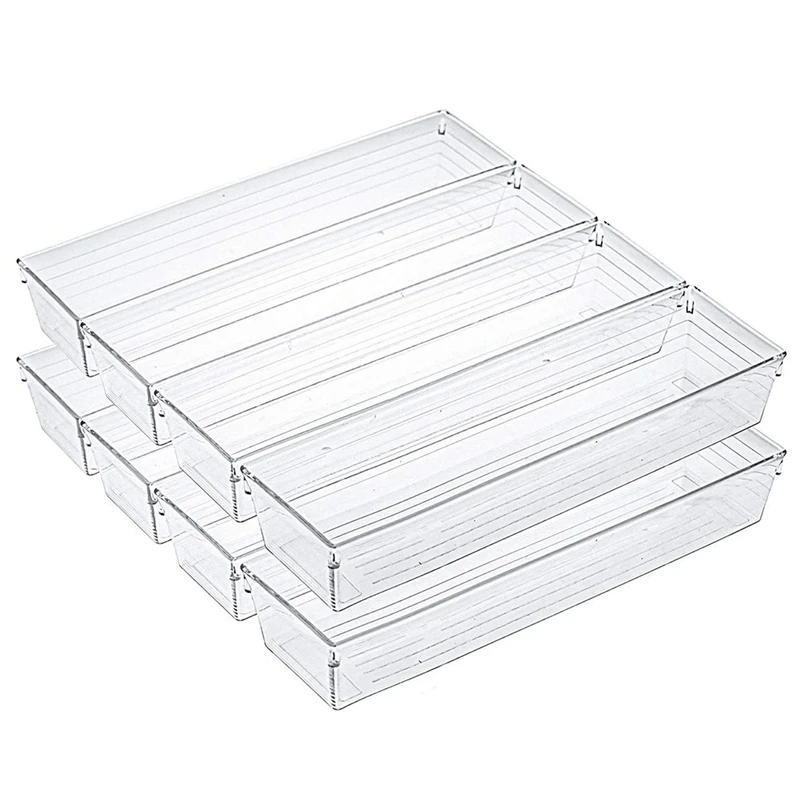 10 Pack 12 X 3 X 2 Inch Organizer Trays Clear Drawer Organizer Trays Storage Box Set For Kitchen