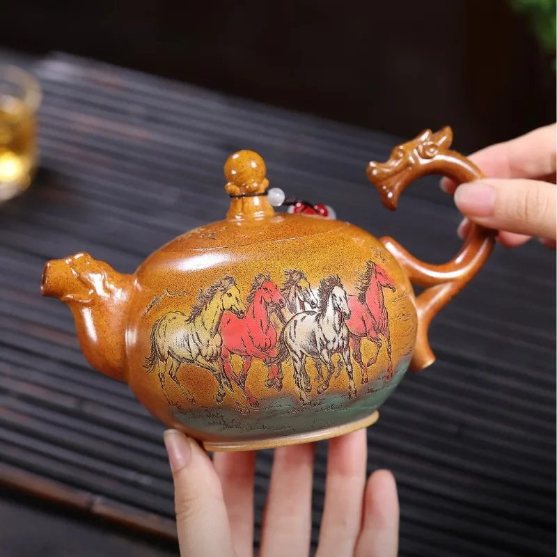 Yixing handmade purple clay teapot, raw ore, gold sand,tea pot, Kung Fu tea set 340ml