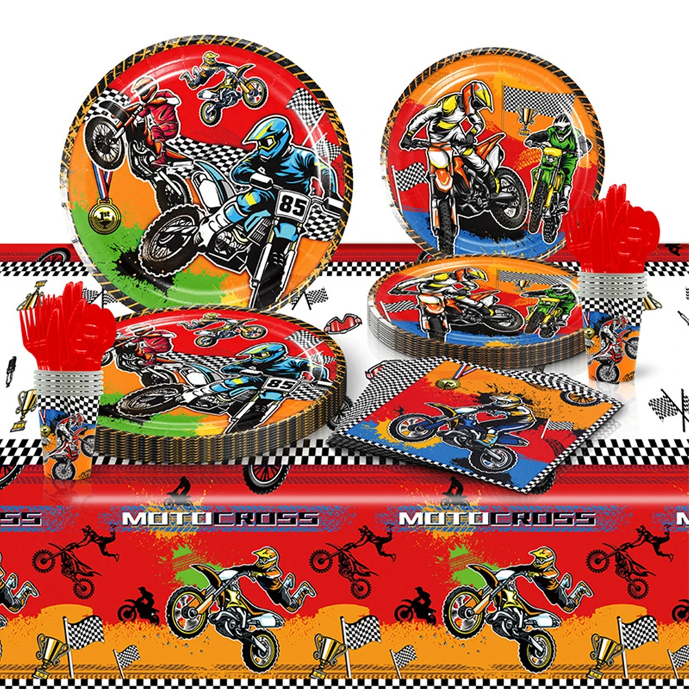 Dirt Bike Motorrad Thema Einweggeschirr Banner Ballon Kuchen Dekor Jungen Motorrad Rennen Geburtstag Party Dekoration Lieferungen – Detail 10