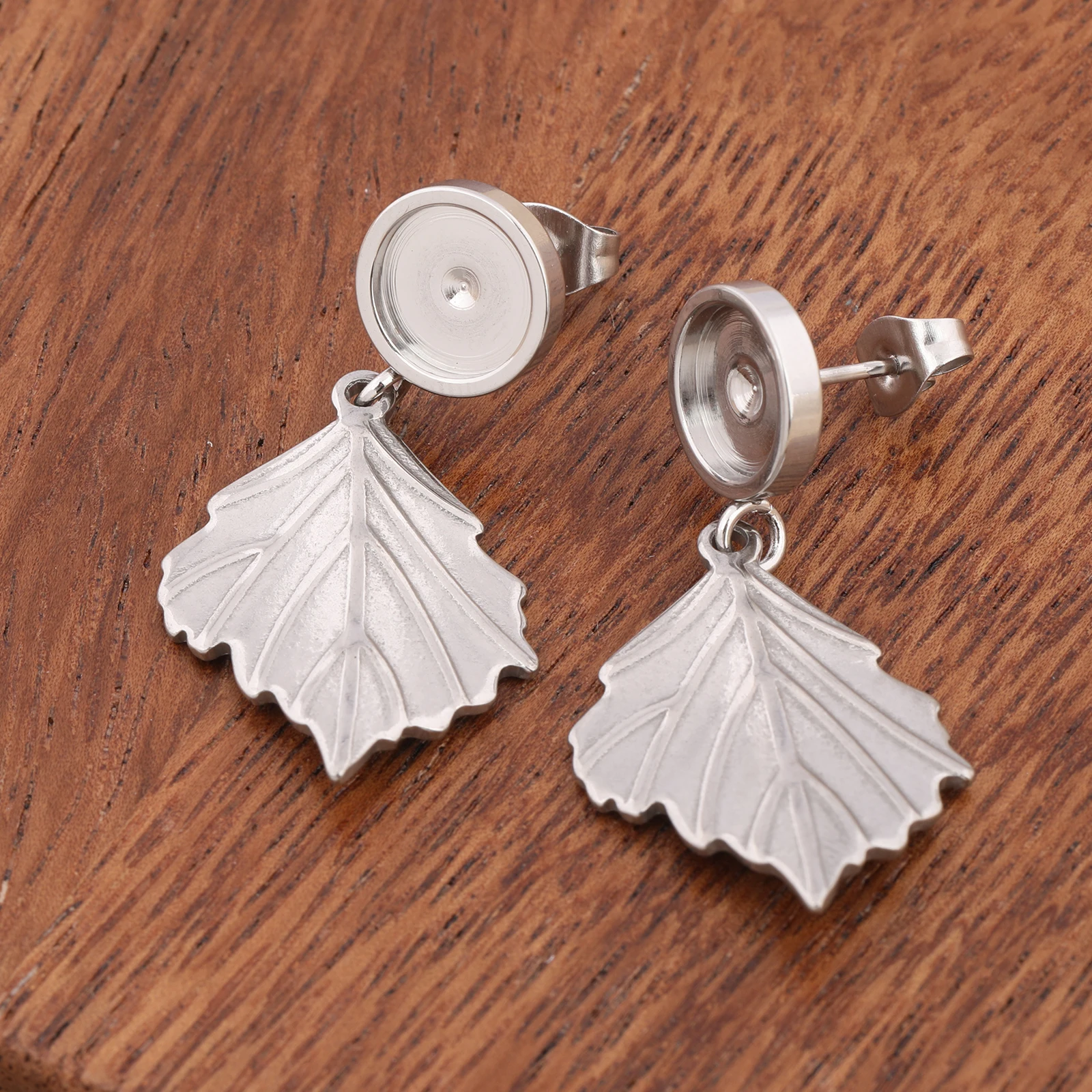 6pcs Stainless Steel Leaf Dangle Earring Studs for DIY Jewellery