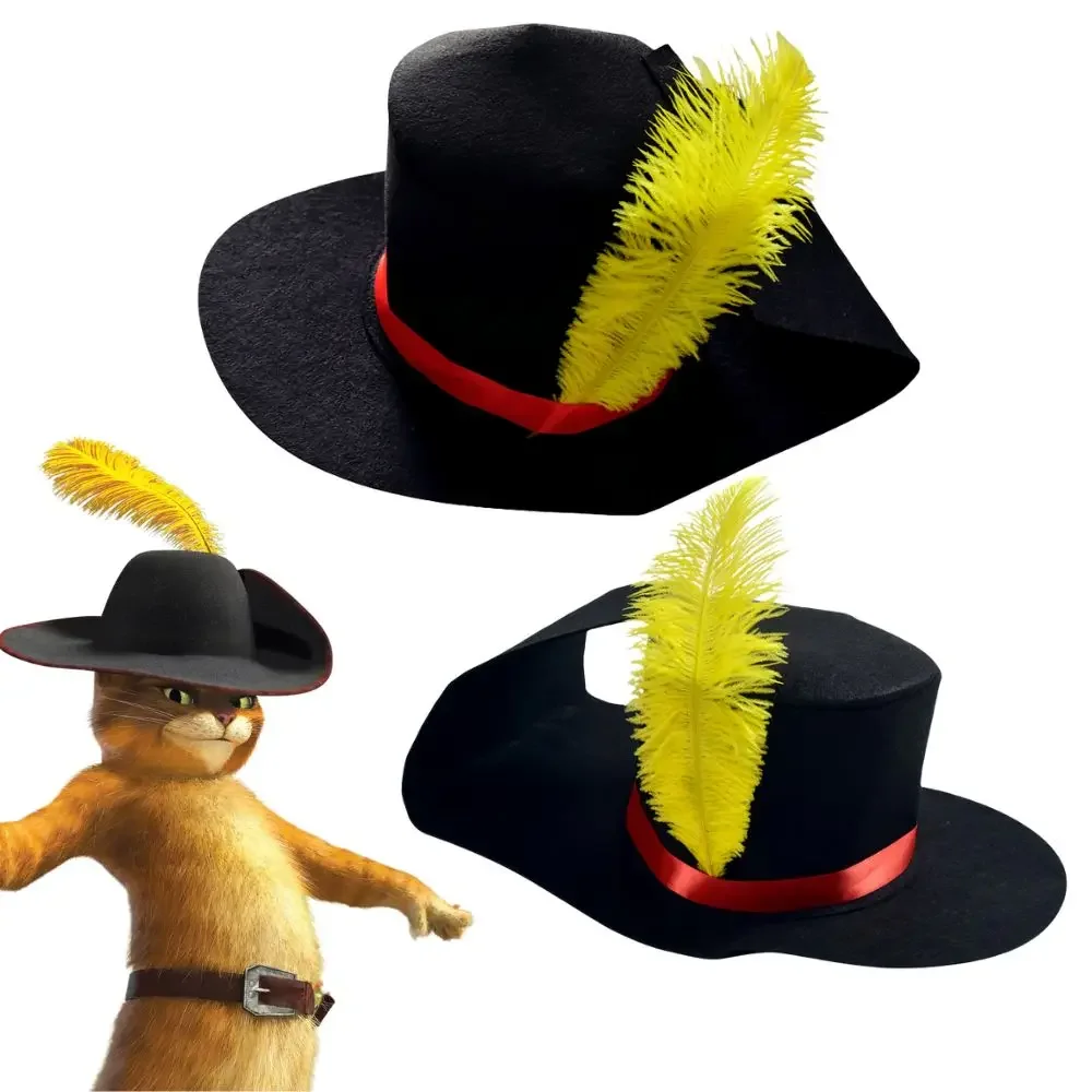 سنور في الأحذية القط تأثيري قبعة الكبار الاطفال قبعة مع ريشة زي اكسسوارات الأطفال لعب الأدوار هالوين كرنفال البدلة الدعائم