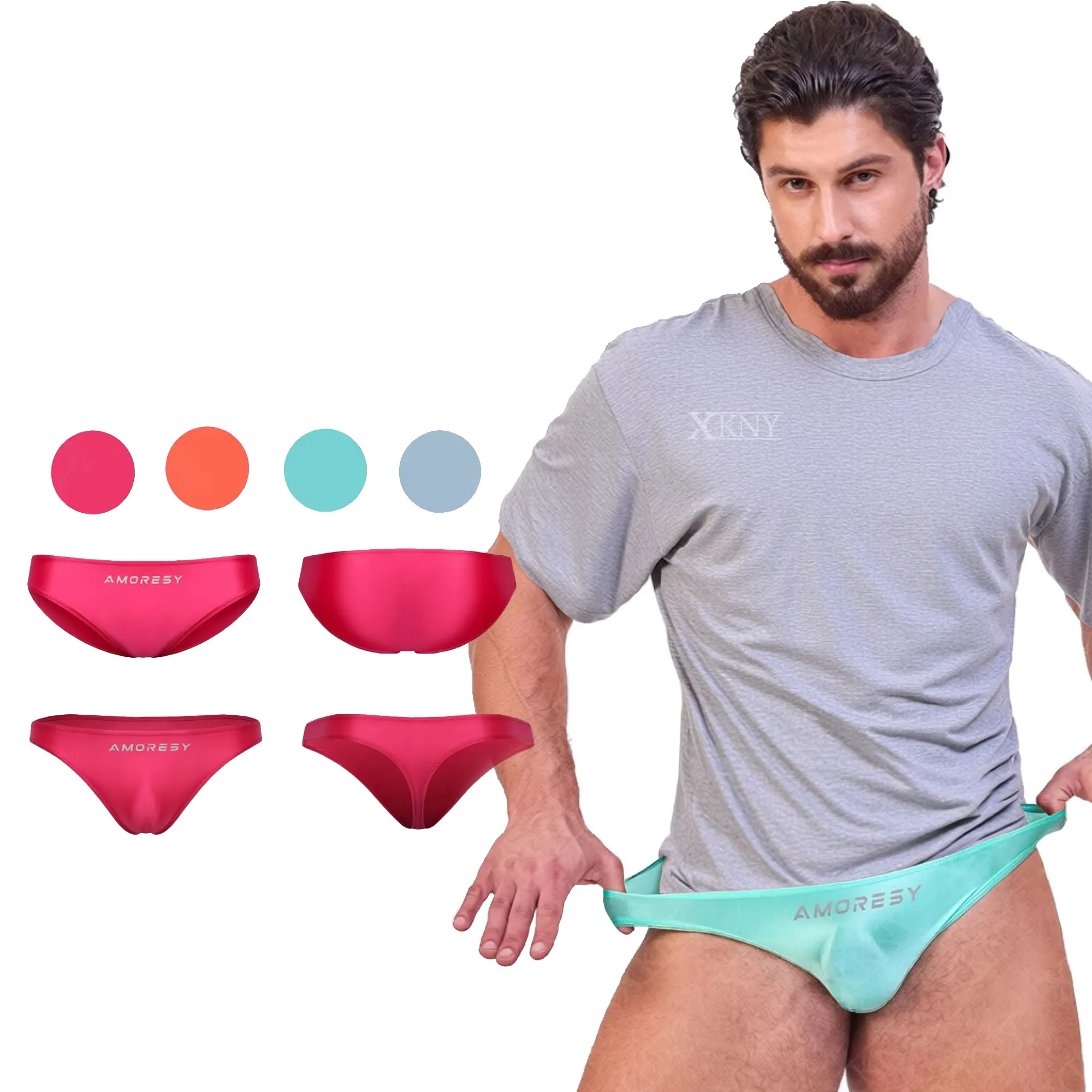 

AMORESY атласные глянцевые мужские трусы, тонкие маслянистые блестящие однотонные дышащие спортивные трусы, шелковые стринги высокой эластичности