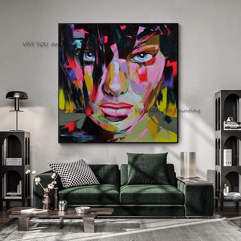 Handpainted  Modern Pop Street Artwork Cool Girls Oil Paintings Abstract Figure Home Living Room Decoration