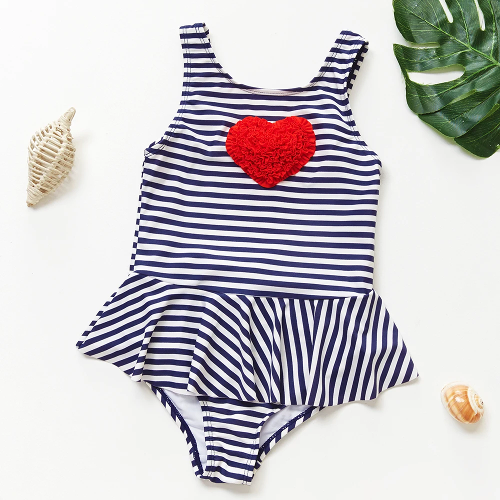 

2-8Y Girls swimwear High quality Girls swimsuit Striped print Children Swimwear Kids Swimming dress Beach wear