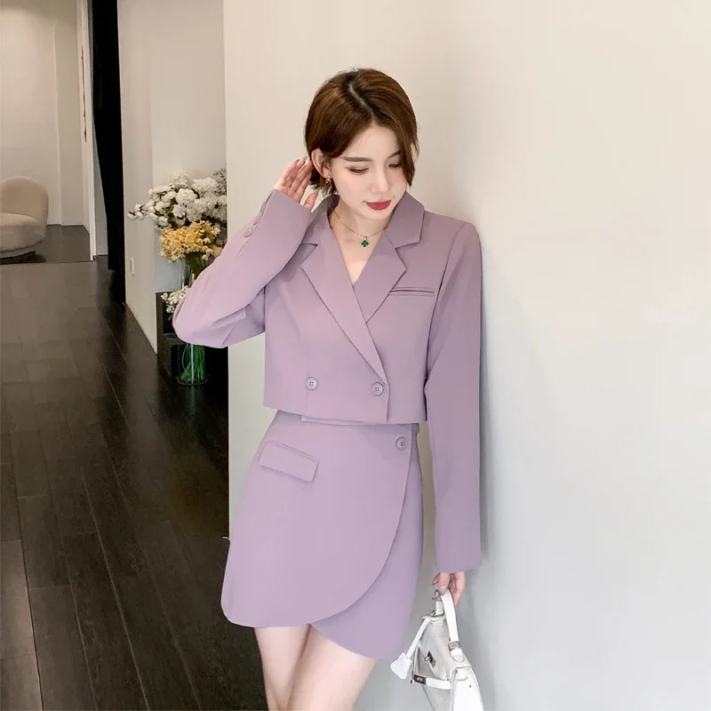 

Insozkdg Women Suit Jacket Short Blazer Coat Autumn Slim Short Skirts Business Office Lady Skirt Two-piece Dress Woman Harajuku