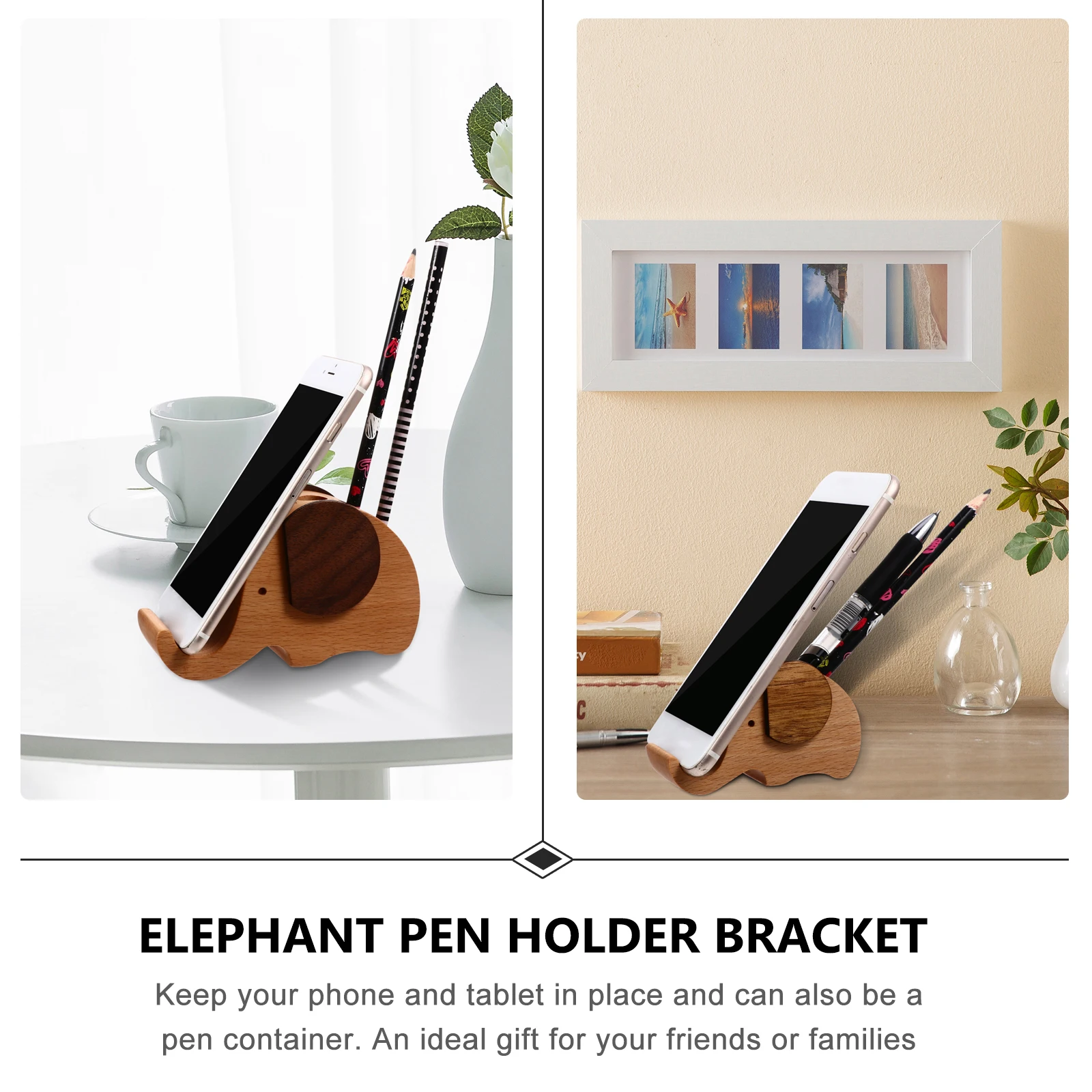 

Elephant Wood Pen Holder Phone Stand Tablet Bracket Container Lightweight Home Office School Restaurant Use Cell Phone