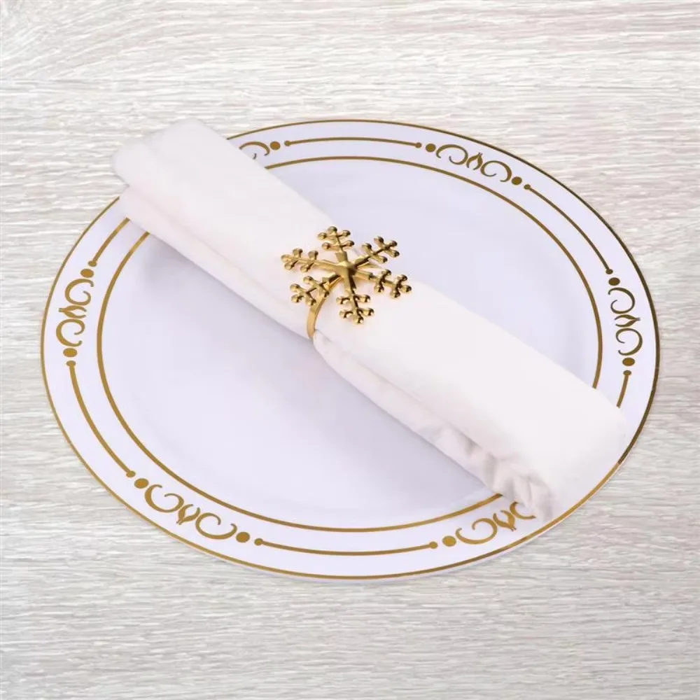 6PCS Gold/Silver Christmas Snowflake Napkin Ring Reusable Metal Xmas Napkin Holder Festival Electroplating Napkin Buckle Wedding