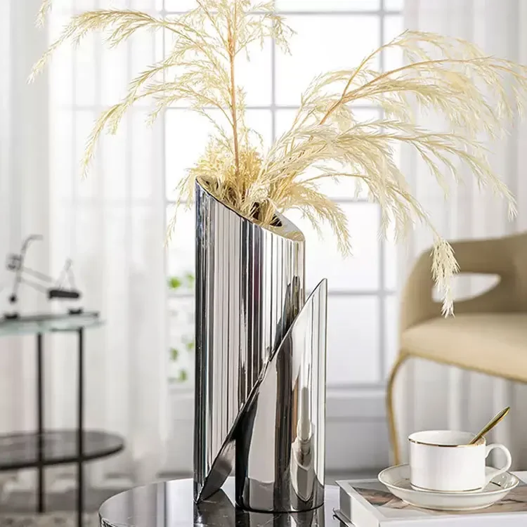 Современное искусство, ваза из нержавеющей стали, орнамент, модель для комнаты, гостиной, журнальный столик, обеденный стол, цветочная композиция, украшение