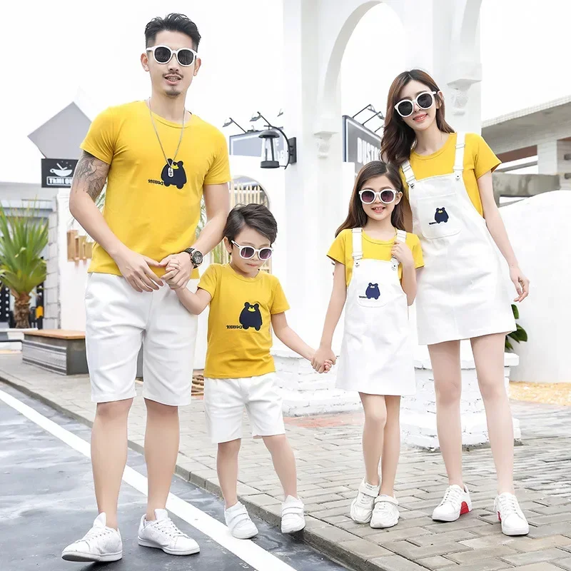 Passende Familien outfits Sommer Mutter Tochter Riemen Kleider Papa Sohn Baumwolle T-Shirt & Shorts Urlaub passende Paar Kleidung am Meer