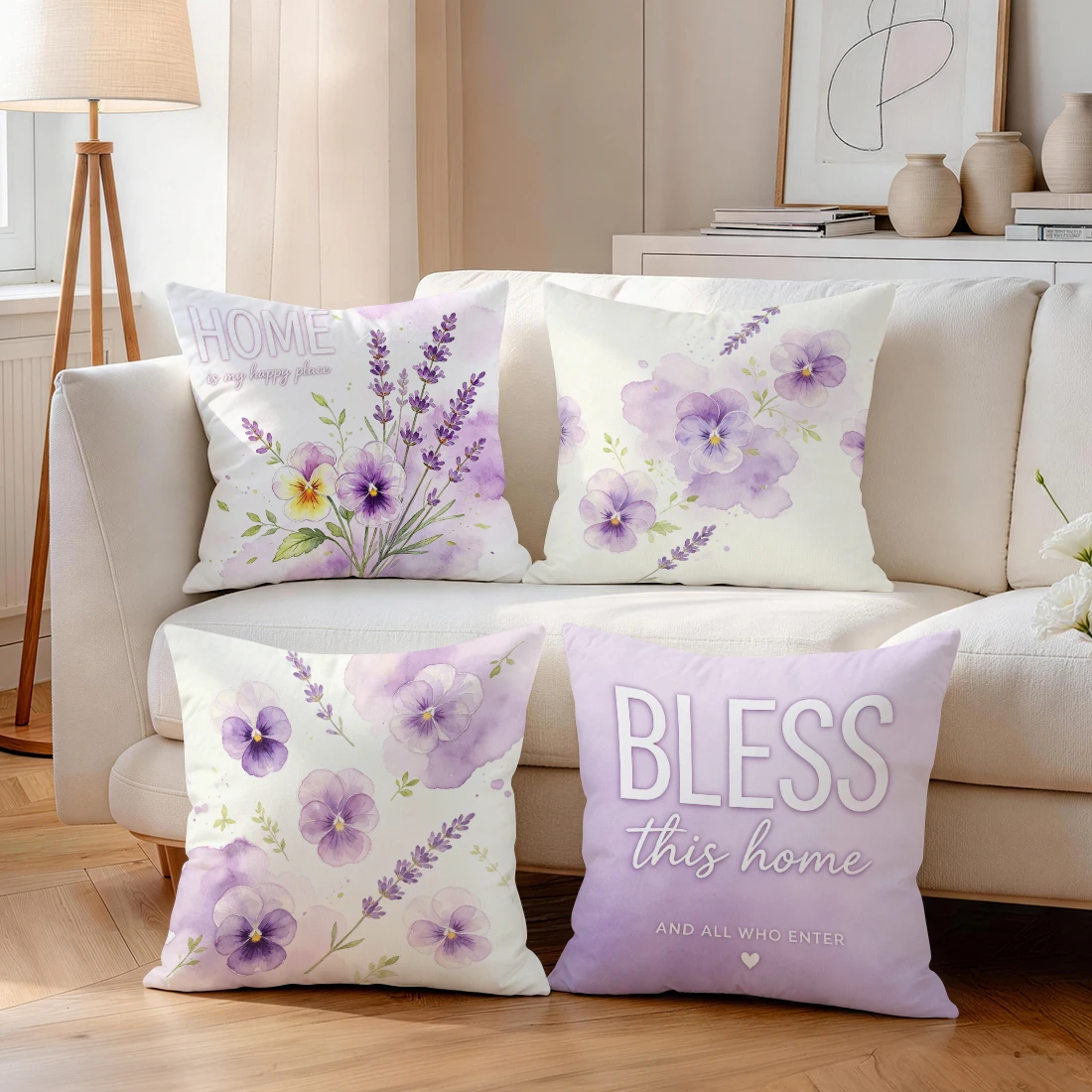 Wind Purple Flowers Pillowcase Printed Polyester 40/45/50cm Throw Pillowcover Decorative Sofa Cushion Pillowslip Home Decor