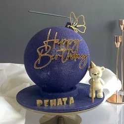 Butterfly Side Happy Birthday Cake Topper Gold Acrylic Decorating Tools for Kids Party Decorations