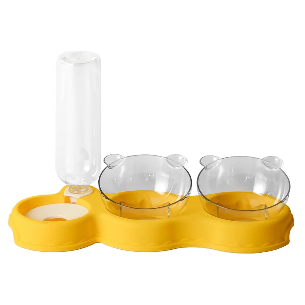 

1pc 3-in-1 Cat Bowl Automatic Water Dispenser Plastic Food Bowls Pet Feeder Tilted Platform Separate Dry Wet Food for Cats