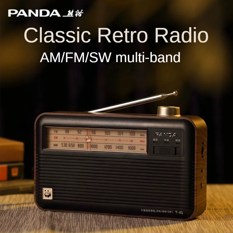 

PANDA T-41 Rechargeable Radio for the Elderly Portable Retro Fullband Semiconductor FM Radio with Antenna Support Earphone Input