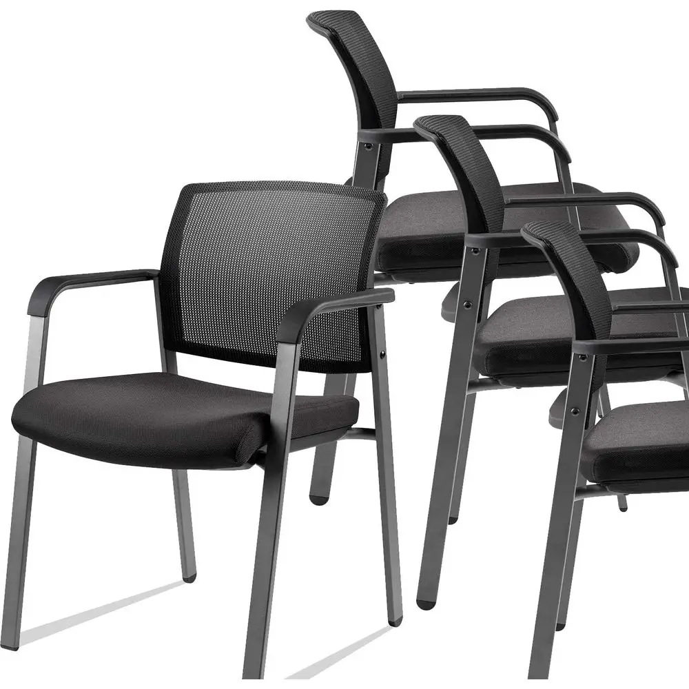 Mesh Back Stacking Arm Chairs with Upholstered abric Seat and Ergonomic Lumber Support or Oice School Church Gt Retion Black 4 P