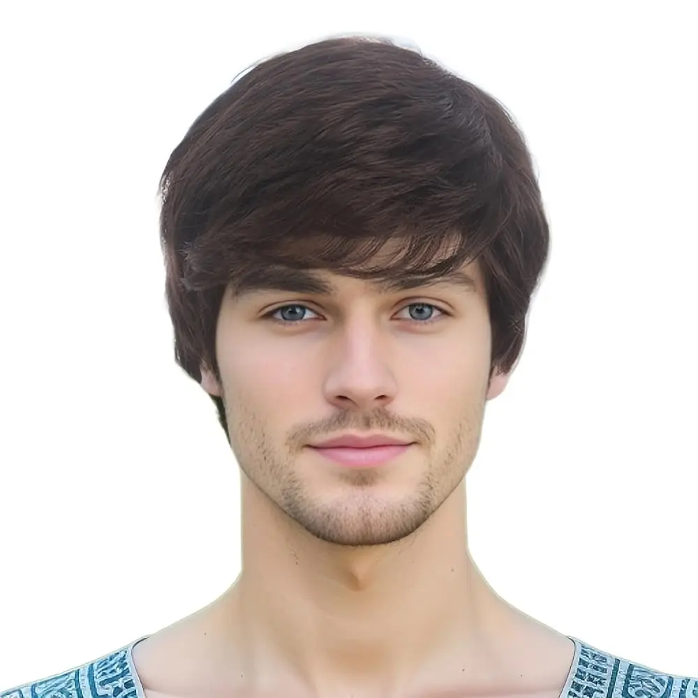 Mens Brown Wig Short Layer Wavy Wigs for Men Natural Synthetic Hair Wig for Man Men Guy Cosplay Anime Party Costume Anime