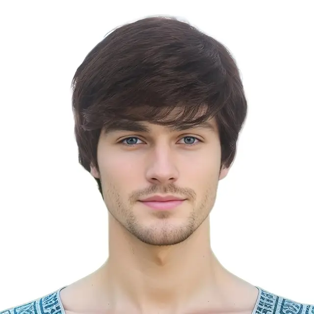 Męska brązowa peruka Krótkie warstwowe faliste peruki dla mężczyzn Naturalna syntetyczna peruka do włosów dla mężczyzn Mężczyzna Cosplay Anime Kostium imprezowy Anime