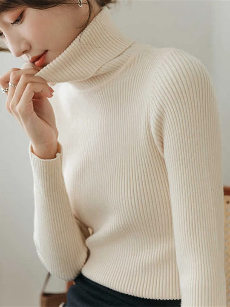 

AOSSVIAO 2025 Autumn Winter Turtleneck Sweater Women's Long Sleeve Slim Knitted Pullover Versatile Bottoming Tops