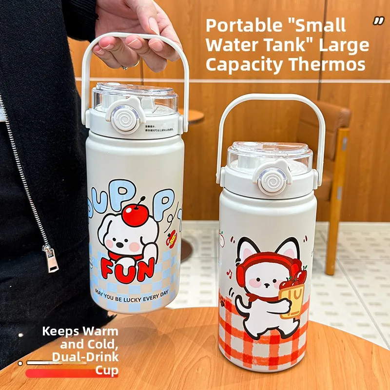

High Aesthetic Large Capaci Insulated Water Bottle with St Cute Carry Water Pot Double Drink Student Thermal Mug Cup