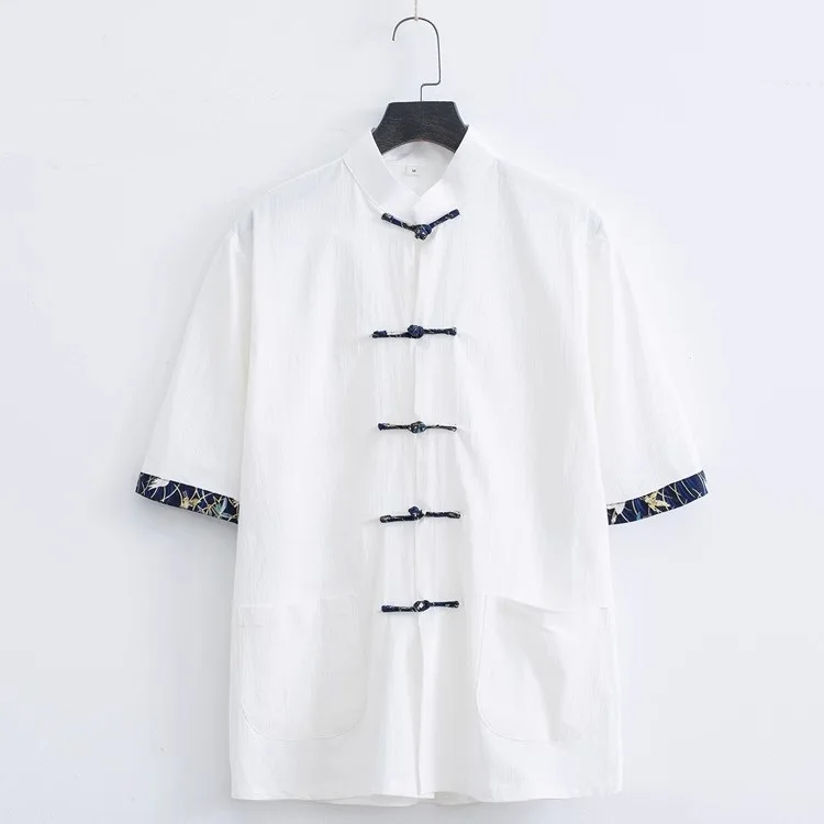 Men Over Size Large Tang Shirt Customized Short-sleeved Chinese Style Retro Cool Summer