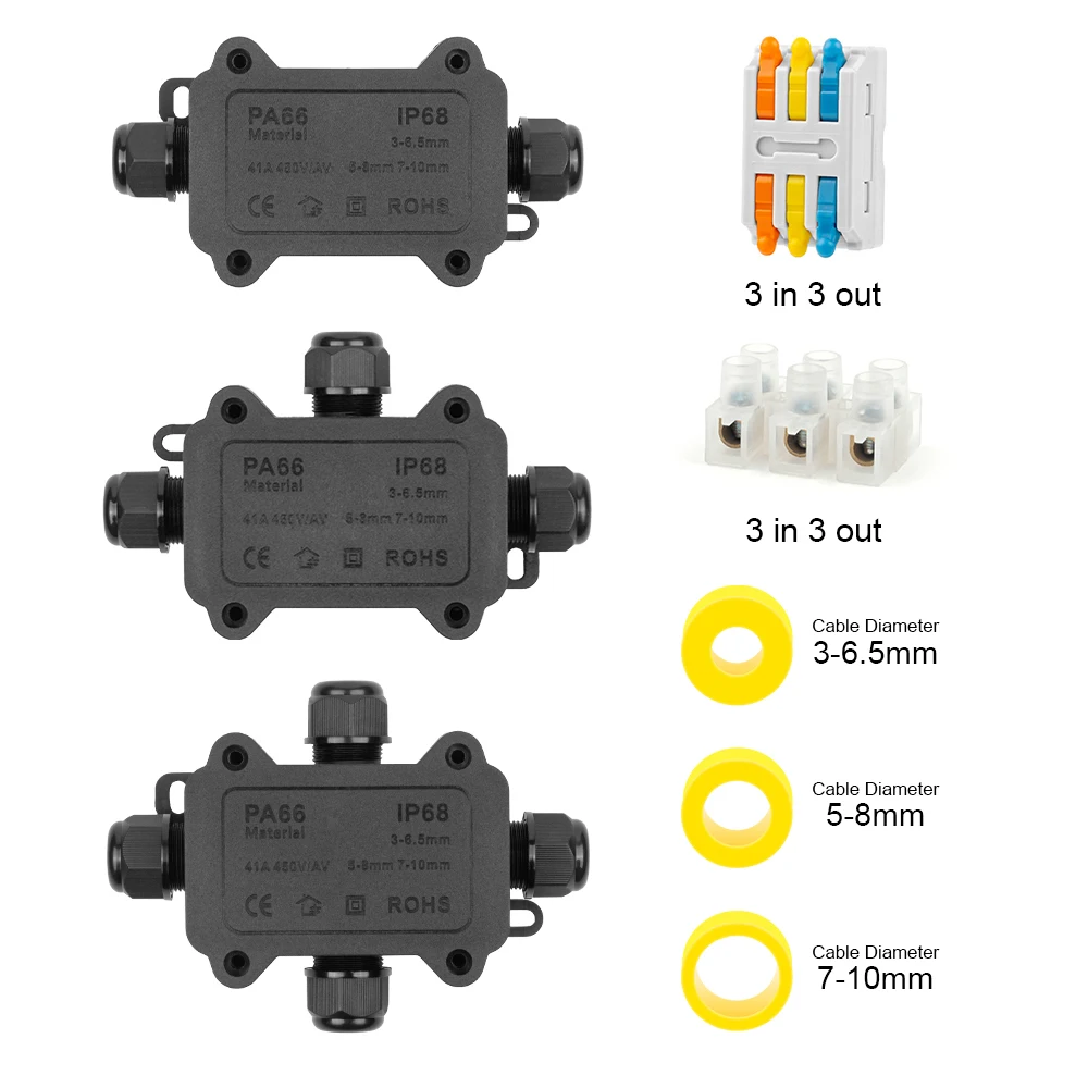 IP68 Outdoor Waterproof Junction Box Black 2/3/4 Way Mini Connector Box With PC Plastic And Terminal Designed For Buried Wiring - Image 6