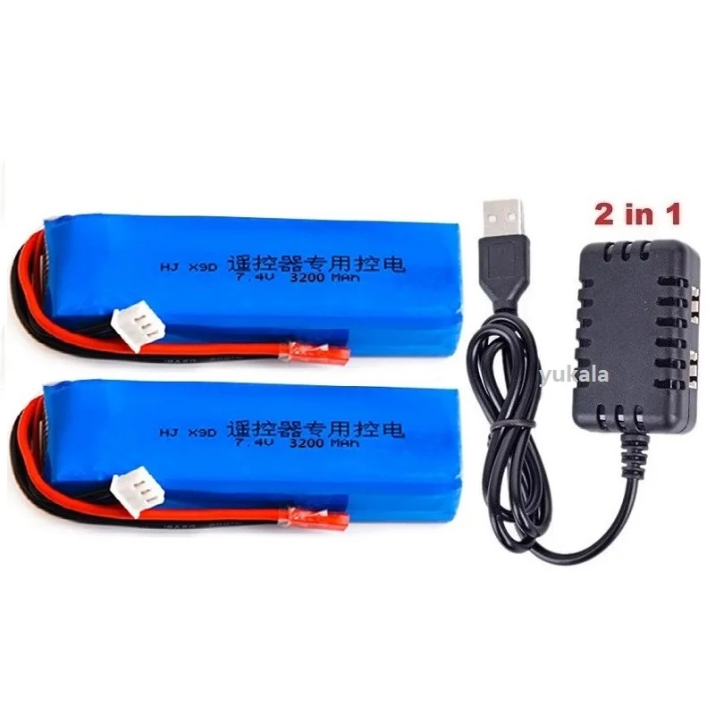 7.4V 3200mAh upgrade Lipo Battery /USB Charger for X9D Plus Transmitter Toy Accessories 2S 7.4V Rechargeable Battery