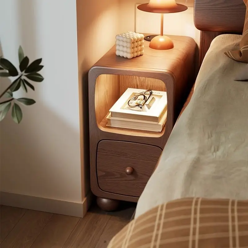 

Solid wood bedside table mini extremely narrow small bedroom bedside table ultra narrow simple crack rack narrow side mini