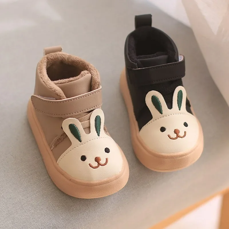 Cartoon Bunny Cute Hook & Loop Ankle Boots Children Fashion Non-slip Casual Cotton Shoes for Boys Girls Short Boots Toddlers